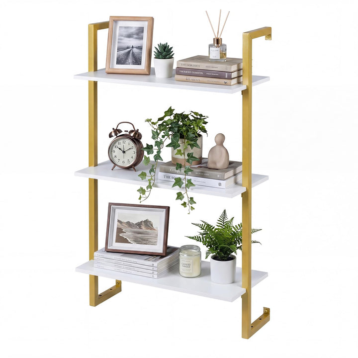 Giantex 3-Tier Modern Floating Wall-Mounted Bookshelf with Metal Frame (1/2)