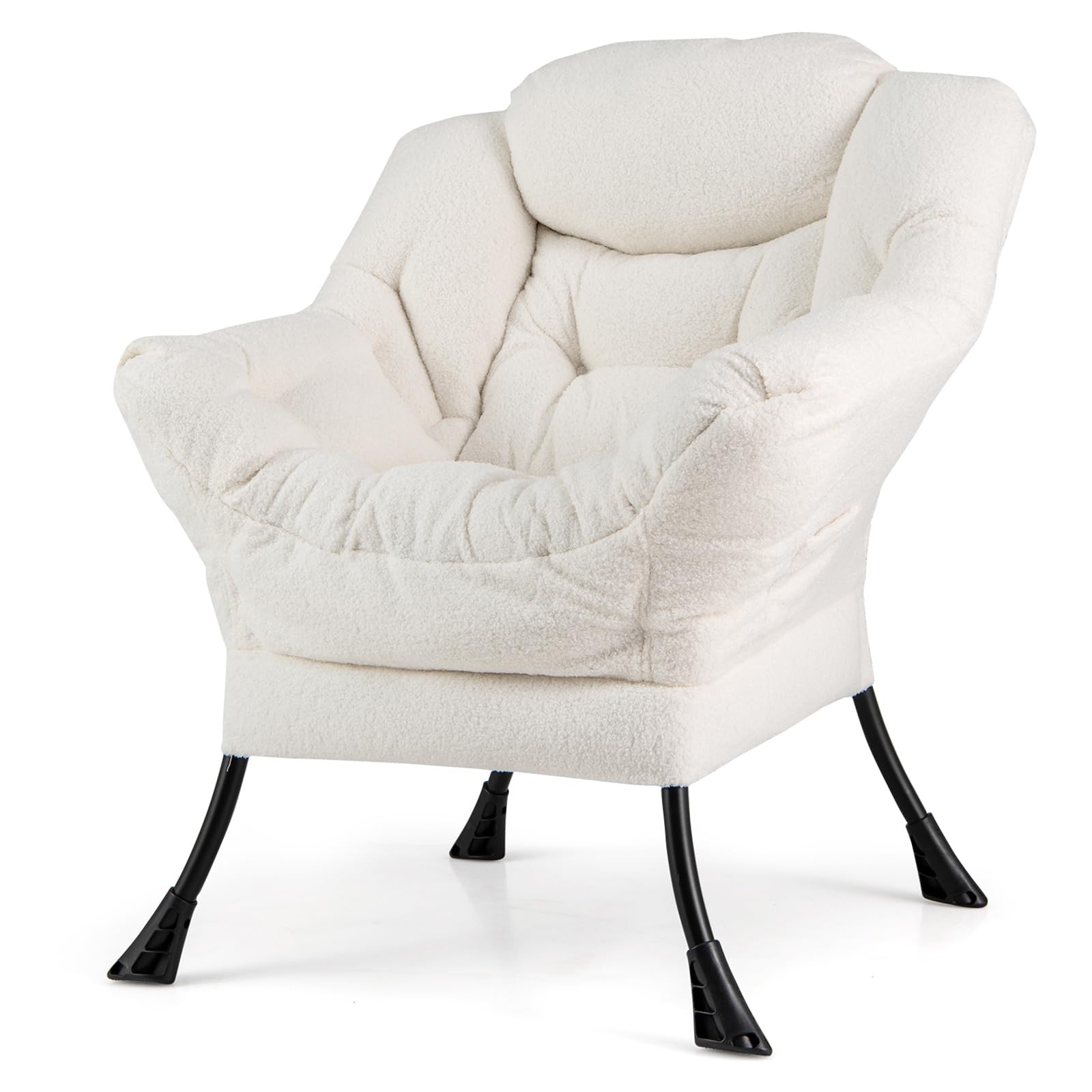 Giantex Set of 1/2 Lazy Chairs, Modern Sherpa Accent Chair w/Upholstered Single Sofa Chair w/Armrests & Side Pocket