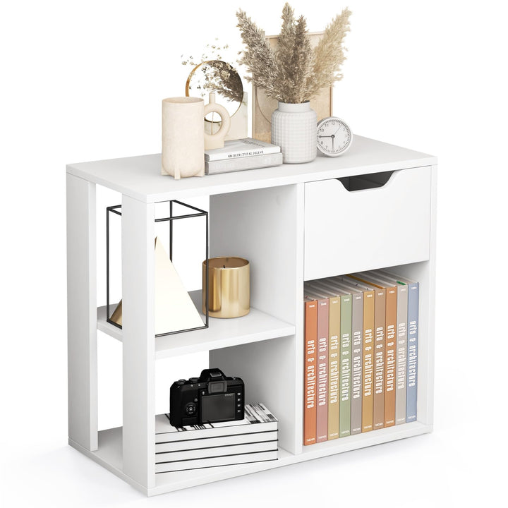 Giantex 3 Cube Bookcase with Drawer, 2 Tier Bookshelf for Small Space, Modern Freestandin