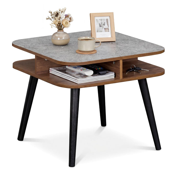 Giantex 2-Tier Faux Marble End Table Set of 1/2