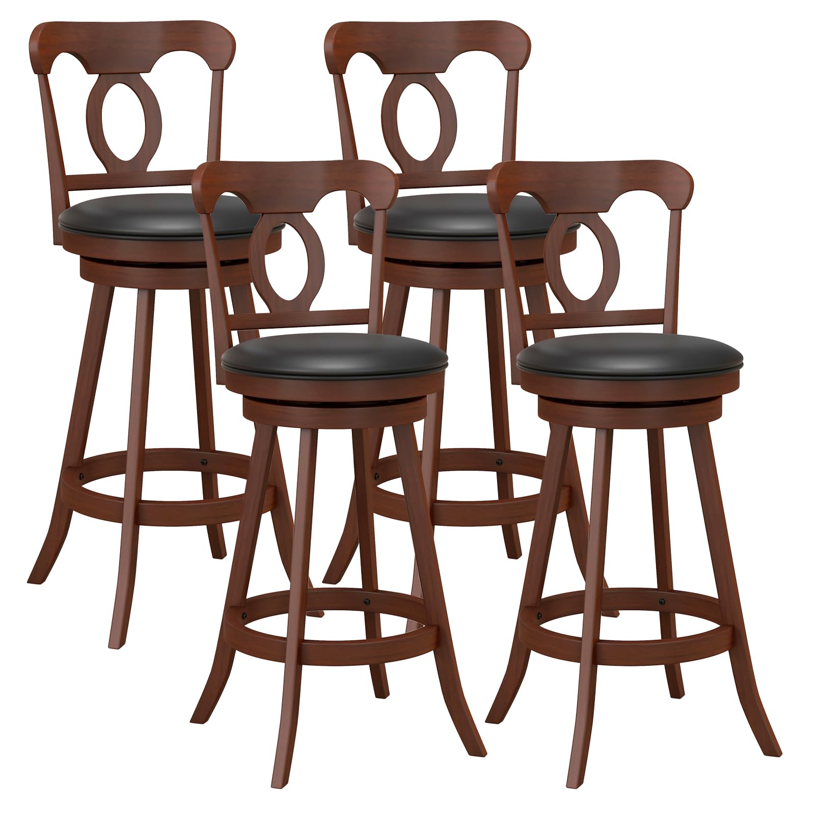 Giantex Swivel Bar Stools Set of 2, 24" Counter Height Barstools with Back, Solid Rubber Wood Frame