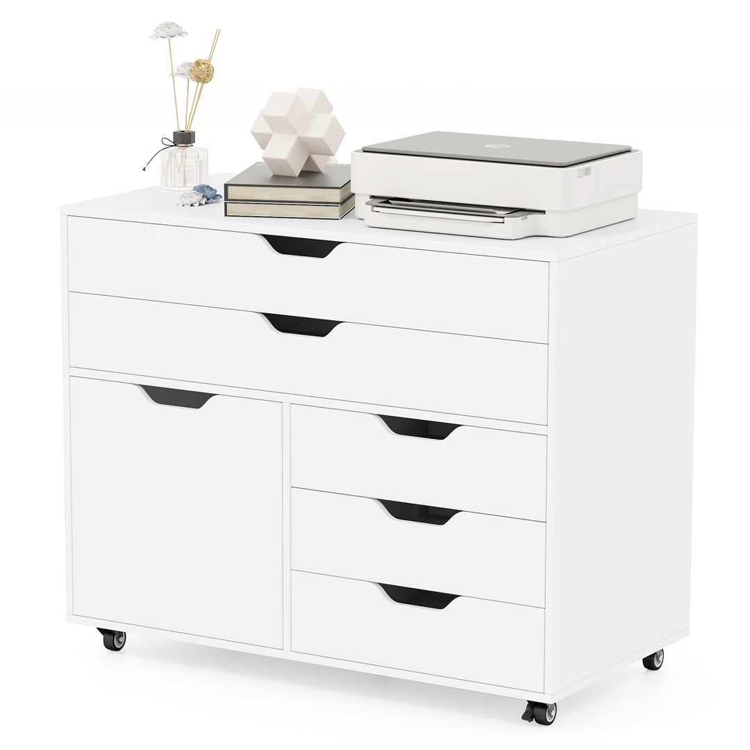 Giantex File Cabinet, Rolling Lateral Filing Cabinet with 2 Large Drawers, 3 Small Drawers