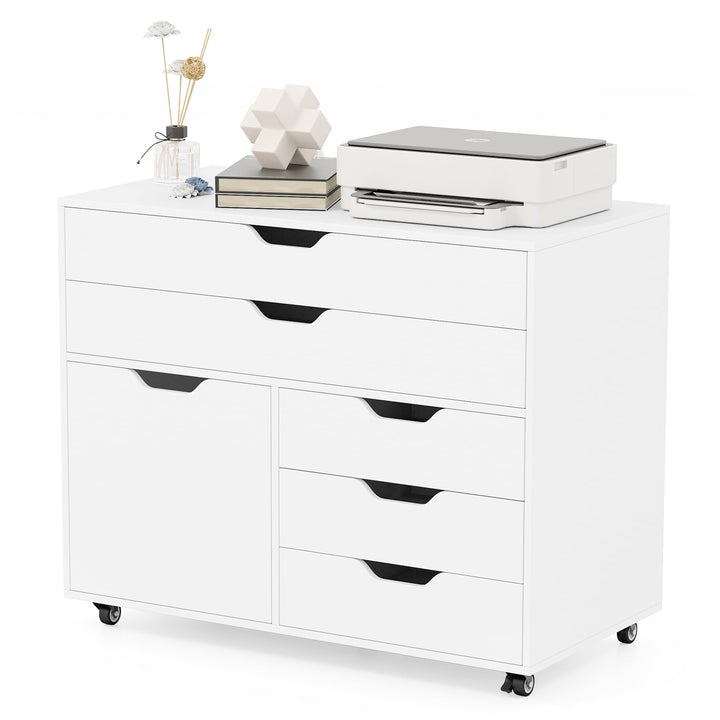 Giantex File Cabinet, Rolling Lateral Filing Cabinet with 2 Large Drawers, 3 Small Drawers
