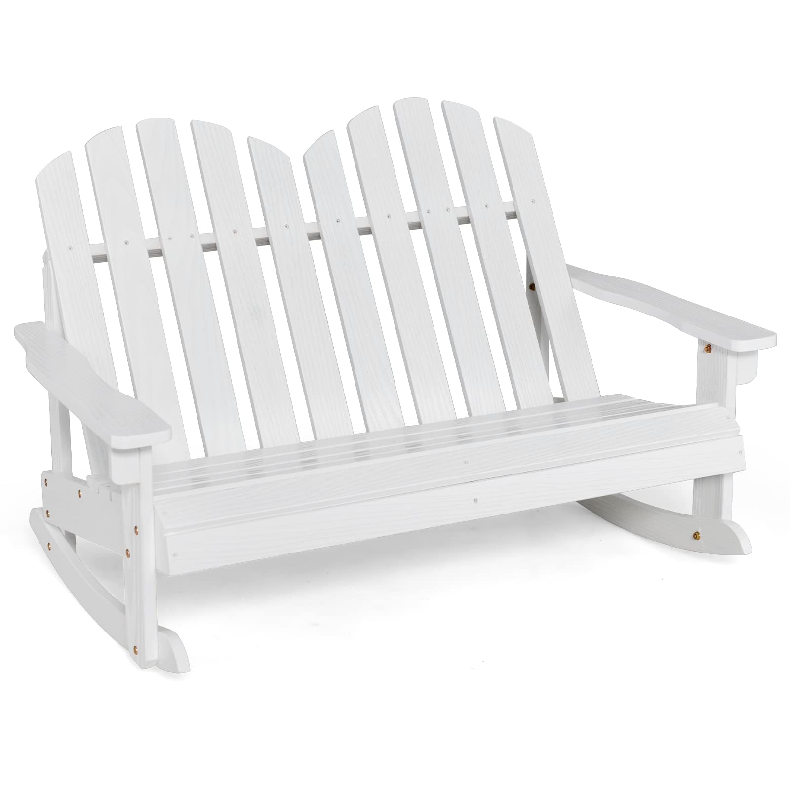 Giantex 2-Person Adirondack Rocking Chair - Kids Outdoor Rocking Bench with Slatted Seat, High Backrest