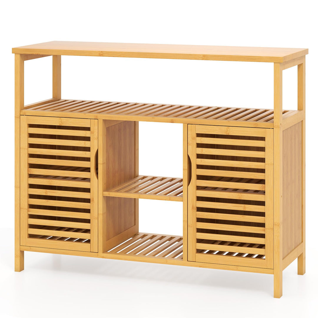 Giantex Bamboo Bathroom Storage Cabinet 2-Door Storage Organizer with Shelves