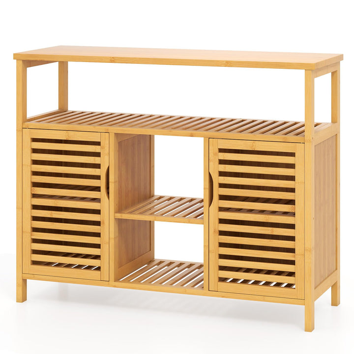 Giantex Bamboo Bathroom Storage Cabinet 2-Door Storage Organizer with Shelves