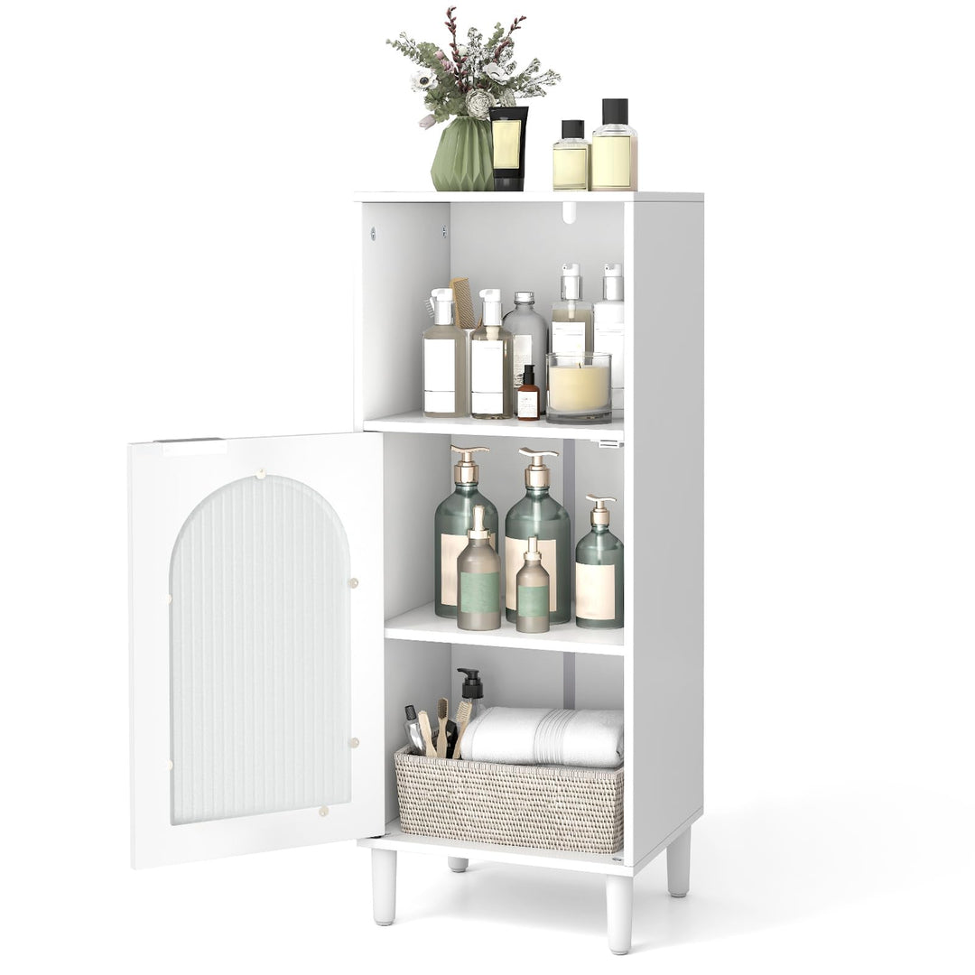 Giantex Bathroom Corner Floor Cabinet with Removable Shelf & Fluted Tempered Glass Door