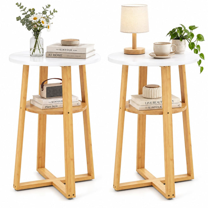 GIANTEX 2-Tier Small Round Side Tables Set of 2