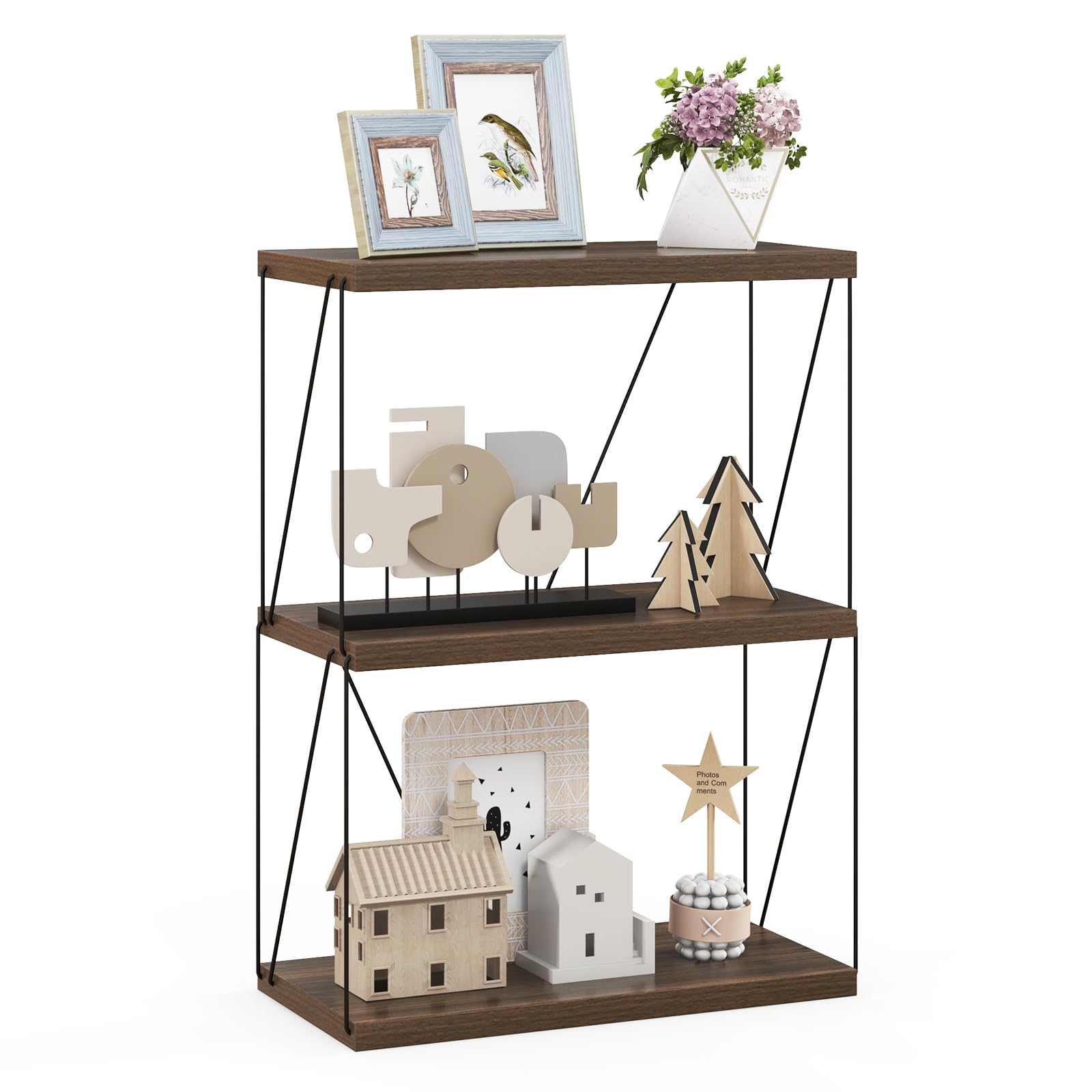 Giantex 3-Tier Open-Back Bookshelf, Freestanding Display Rack, Metal Frame Storage Shelf