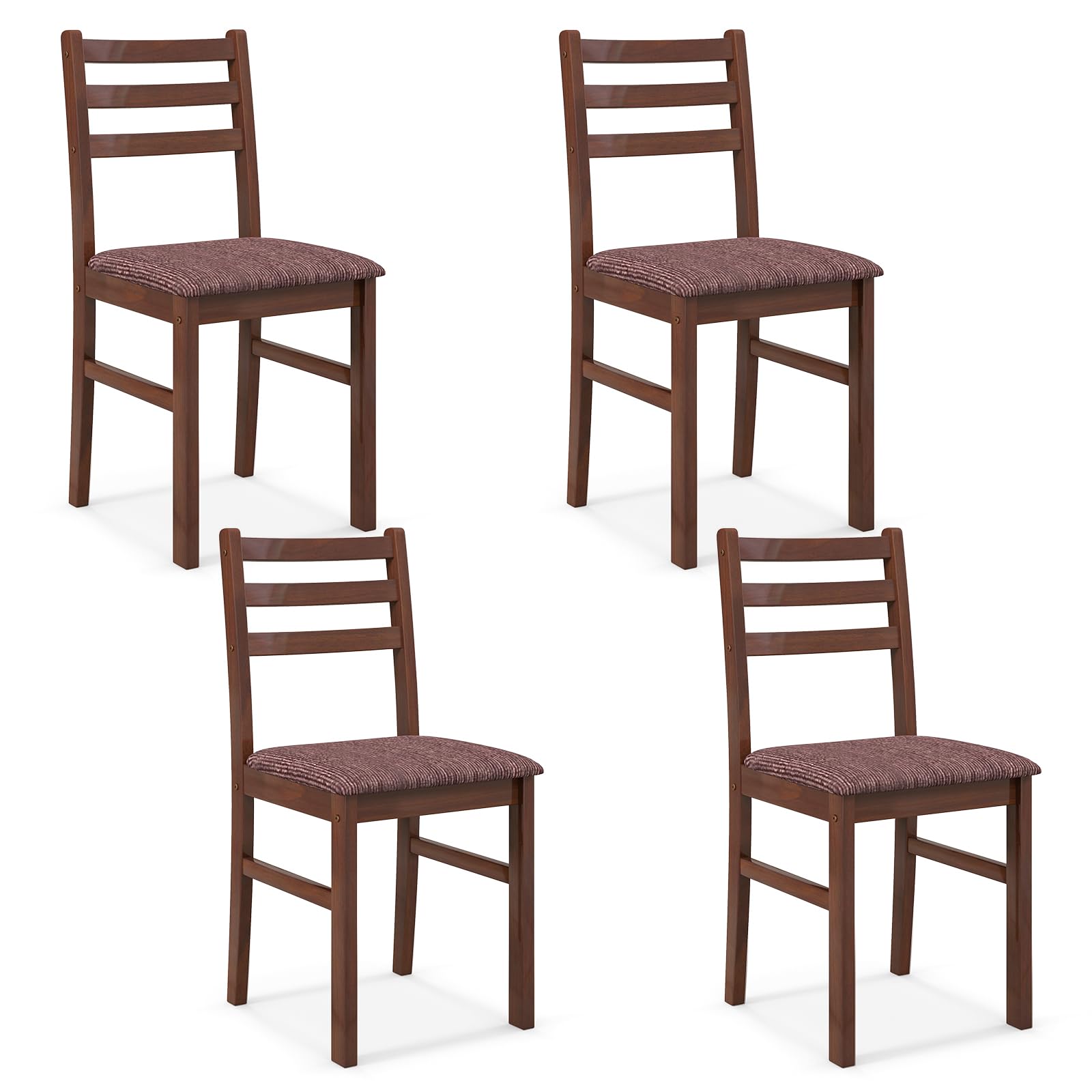 Giantex Wooden Dining Chairs Walnut Set of 4, Farmhouse Kitchen Chairs with Rubber Wood Frame, Mid-Century Dining Chair with Padded Seat