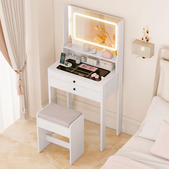 CHARMAID Compact Vanity Desk with Lighted Mirror