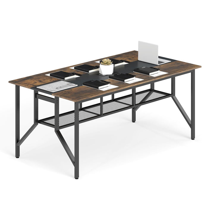 Giantex Rectangular Meeting Table with Mesh Storage Shelf and Cable Grommet