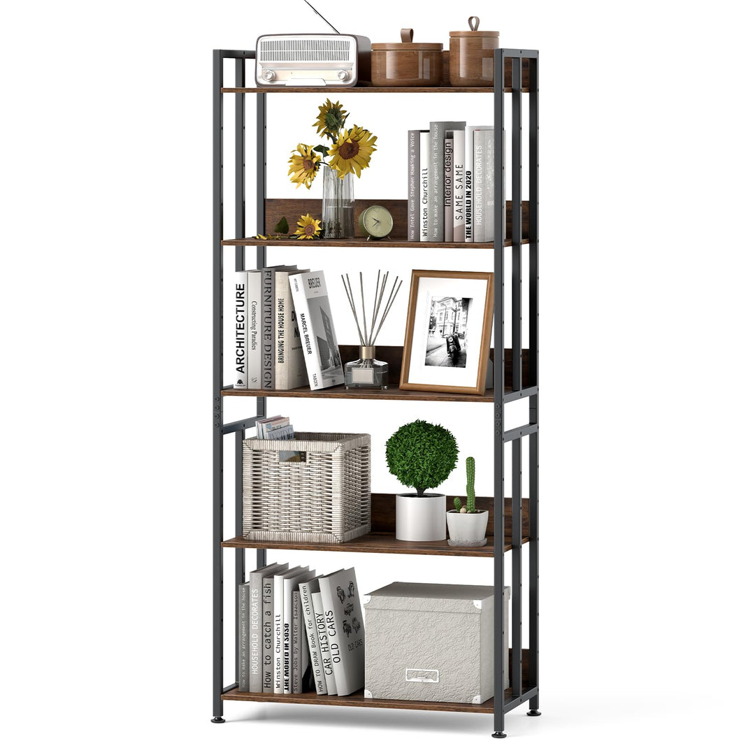 Giantex 5-Tier Bookshelf, 62" Tall Bookcase w/Tiltable Shelves, Metal Frame, Convertible Display Storage Rack