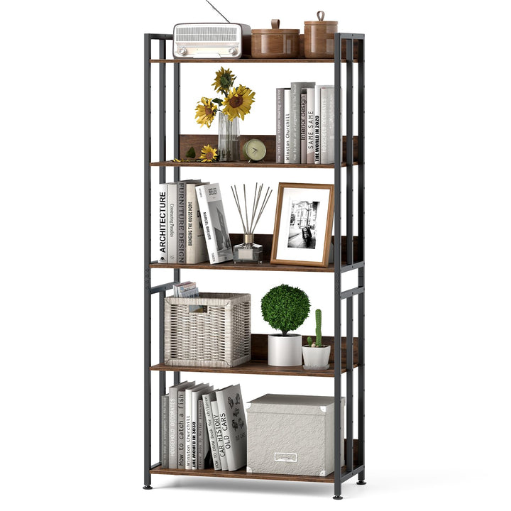 Giantex 5-Tier Bookshelf, 62" Tall Bookcase w/Tiltable Shelves, Metal Frame, Convertible Display Storage Rack