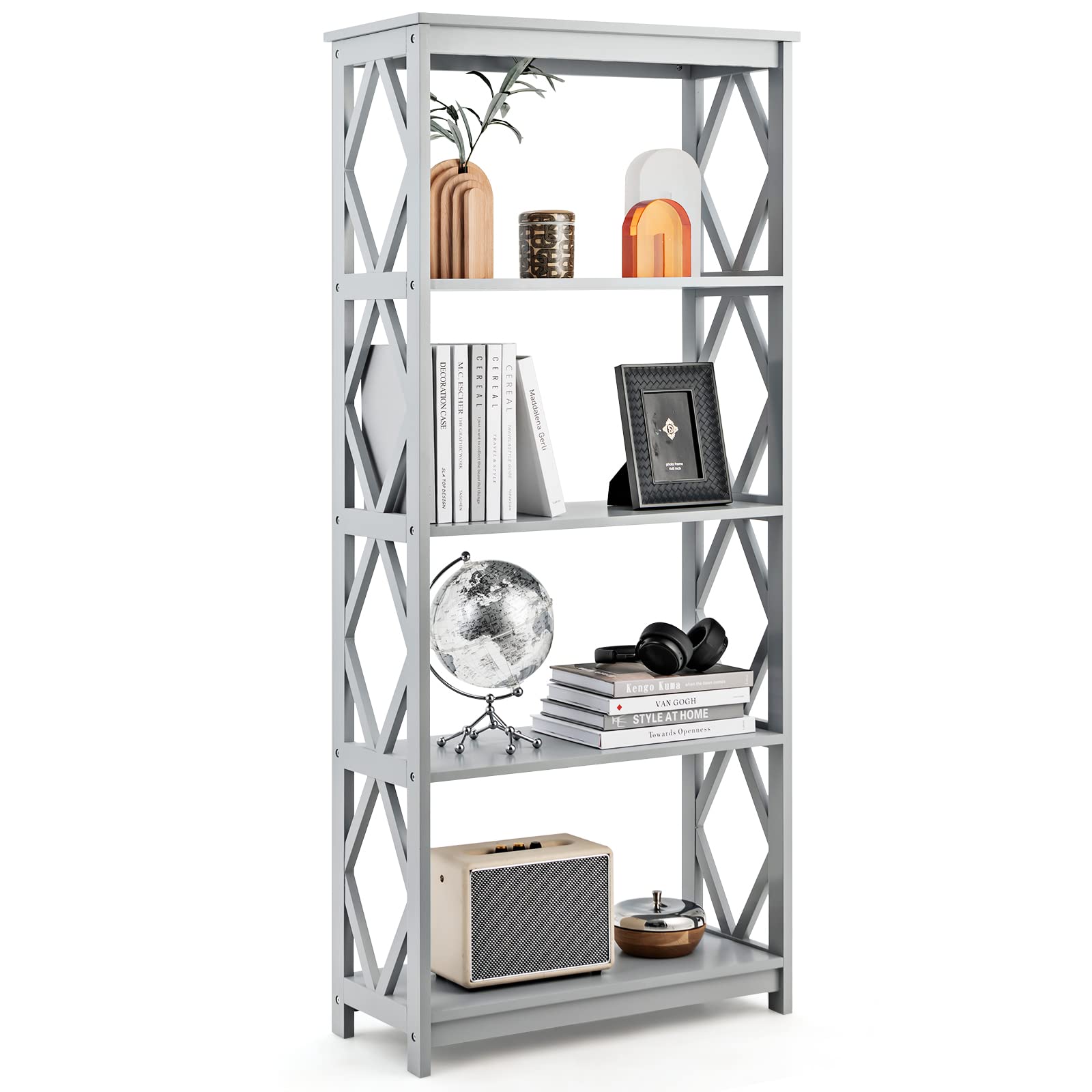 Giantex 5-Tier 61" Tall Wooden Bookshelf - Modern Freestanding Open Shelving Storage Display Shelf