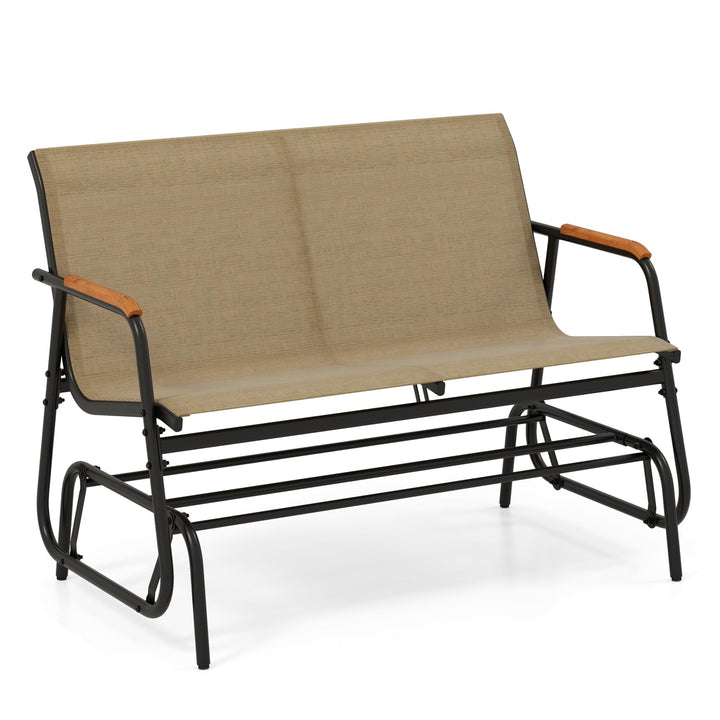 Giantex 2-Person Swing Gliding Loveseat with Curved Teak Armrests