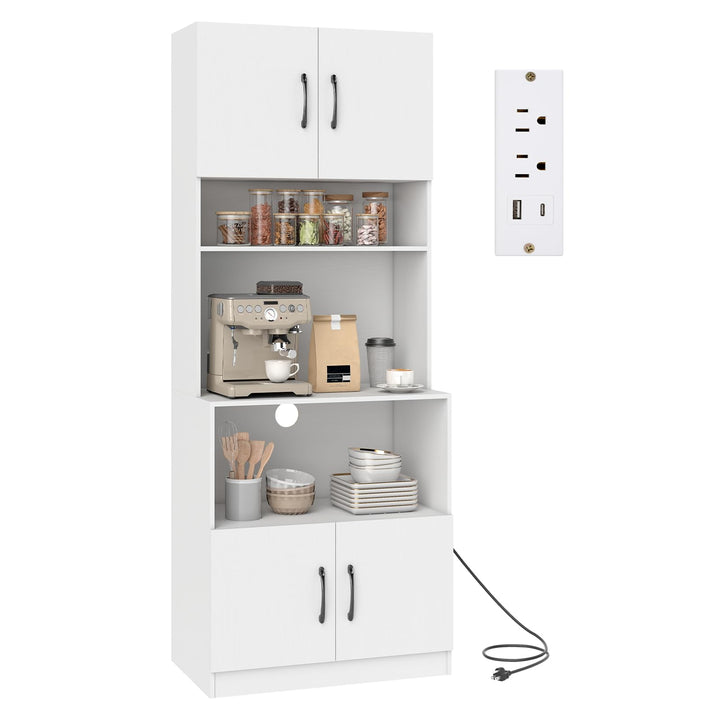 Giantex 66" Kitchen Pantry Cabinet with Charging Station