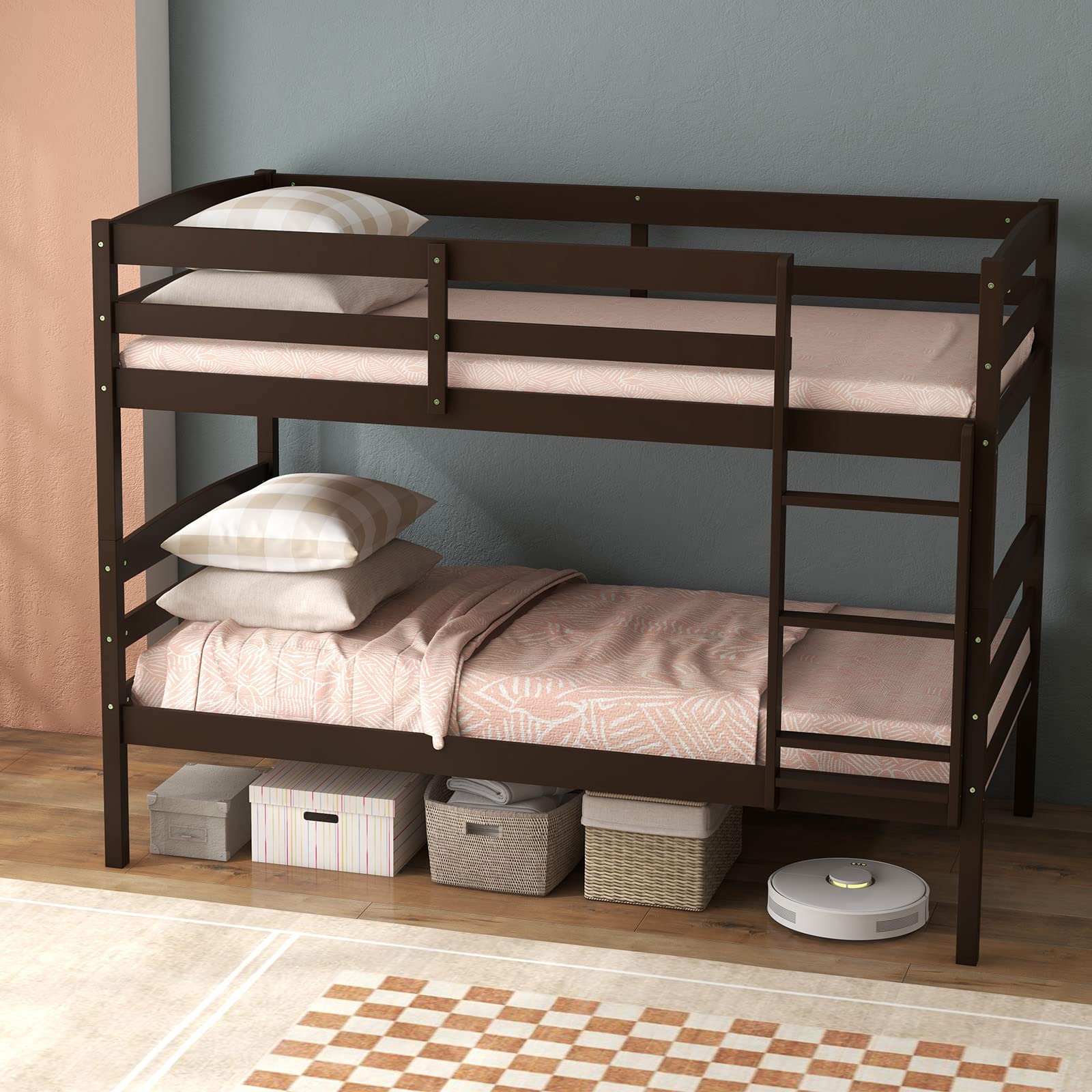 Giantex Bunk Bed, Solid Wood Detachable Bed Frame with High Guardrails & Integrated Ladder