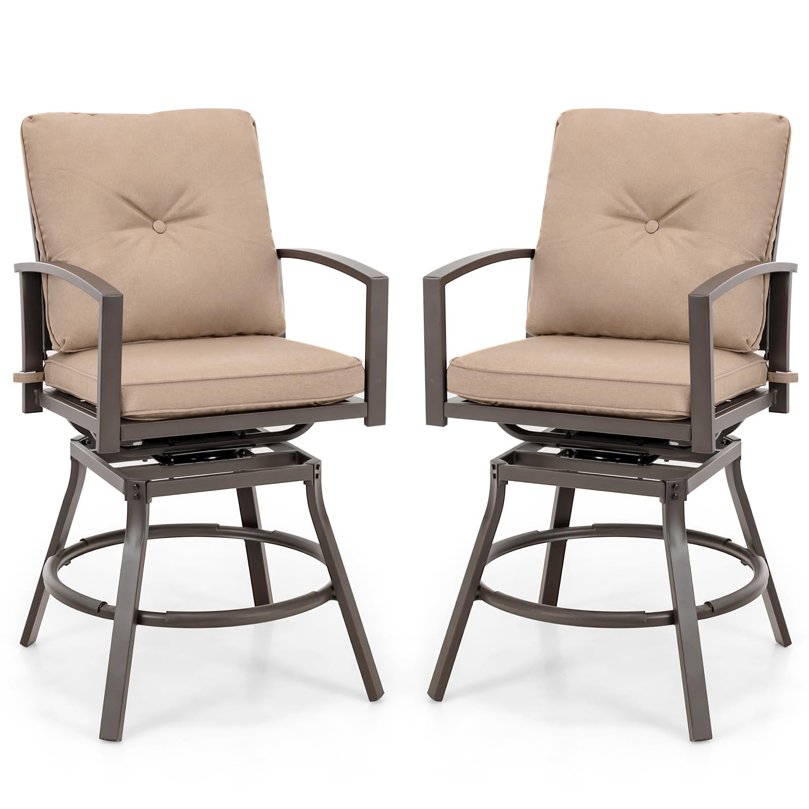 Giantex Set of 2 or 4 Patio Bar Chairs - Swivel Counter Height Bar Stool with Inclined Backrest