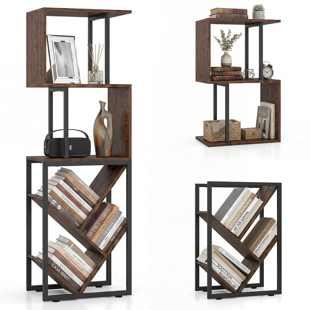 Giantex 6-Tier Bookshelf | Industrial S-Shaped Geometric Bookcase with Open Display Shelves