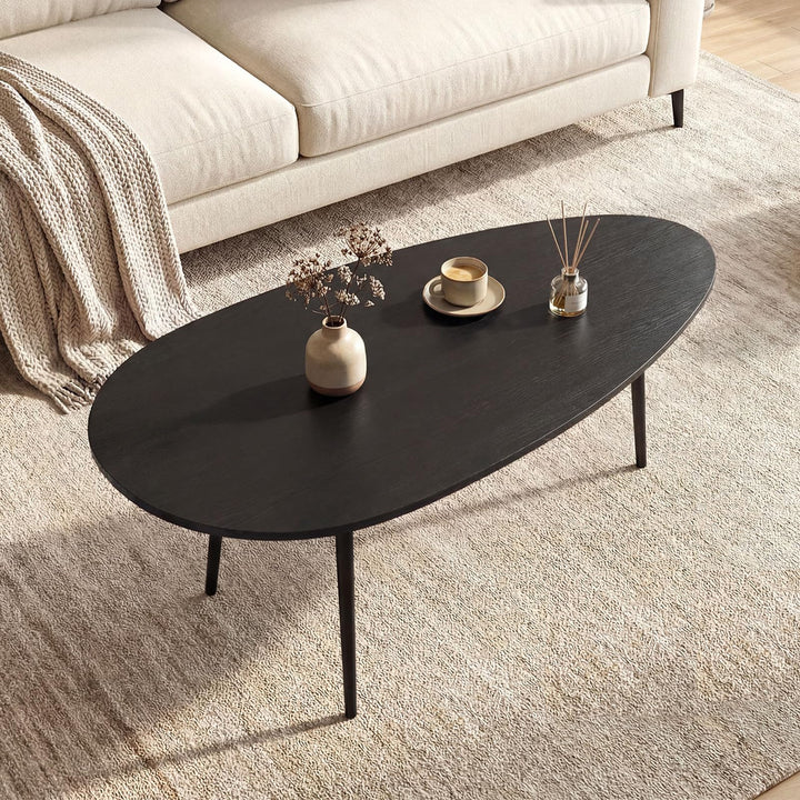 Giantex Oval Coffee Table | Mid Century Modern Center Table with Sturdy Metal Frame and Compact Design