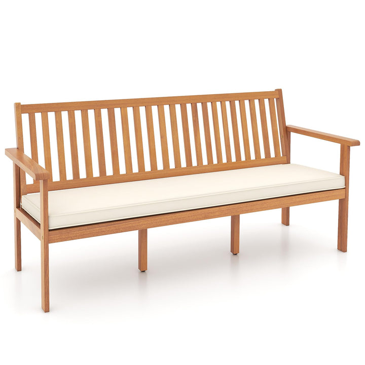 Giantex Acacia Wood Outdoor Bench, 3-Seat Patio Bench with Removable Seat Cushion