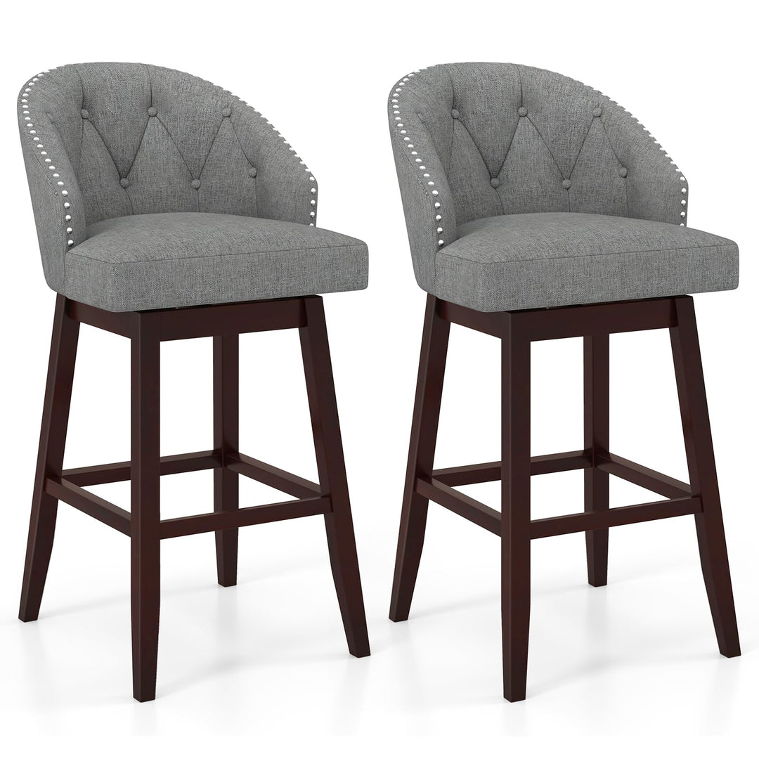 Giantex Modern Upholstered Bar Stools Set of 2/4, 31" Bar Height Swivel Kitchen Stools w/Button-Tufted Back