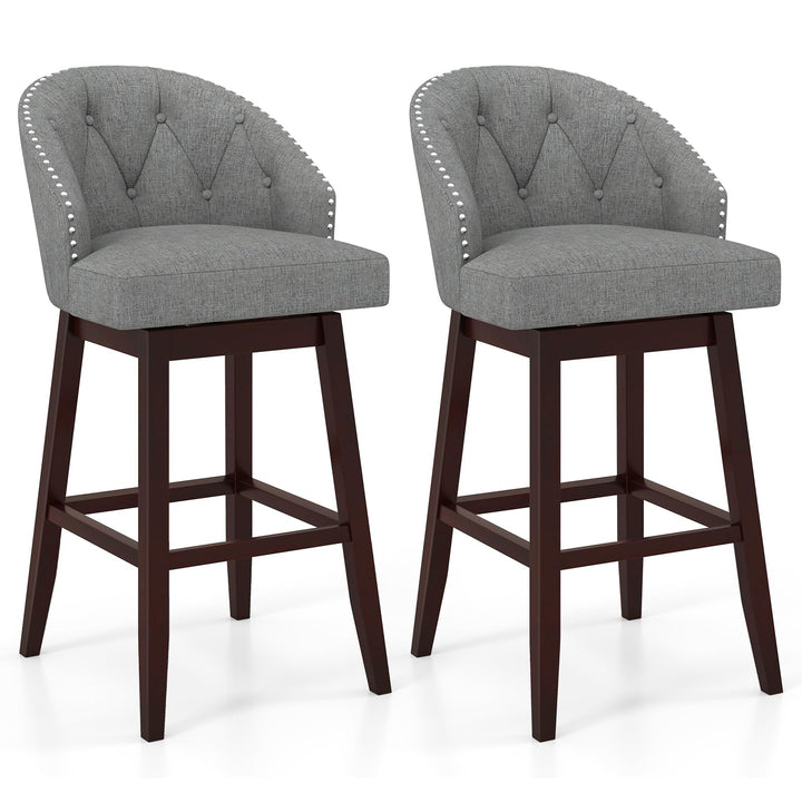 Giantex Modern Upholstered Bar Stools Set of 2/4, 31" Bar Height Swivel Kitchen Stools w/Button-Tufted Back