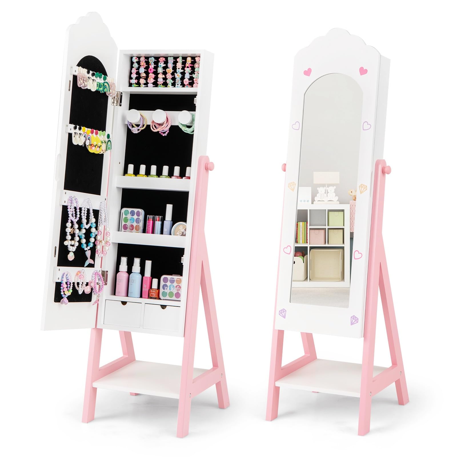 CHARMAID Kids Jewelry Organizer with Full Length Mirror