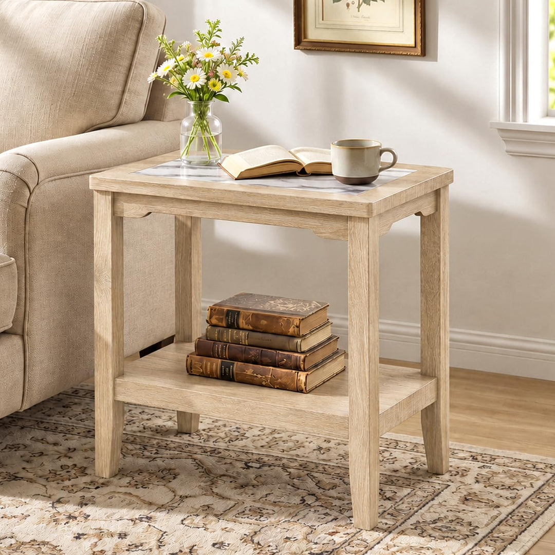 GIANTEX 24" Narrow Side Table with Faux Marble Top &amp; Storage Shelf (1/2)