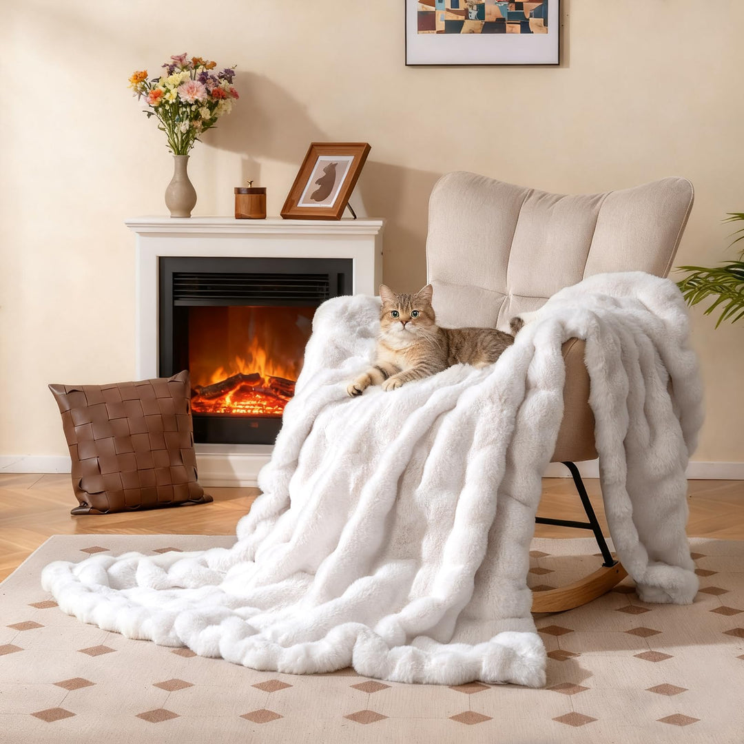 Giantex Luxury Fuzzy Plush Rabbit Fur Bubble Blanket for Armchair