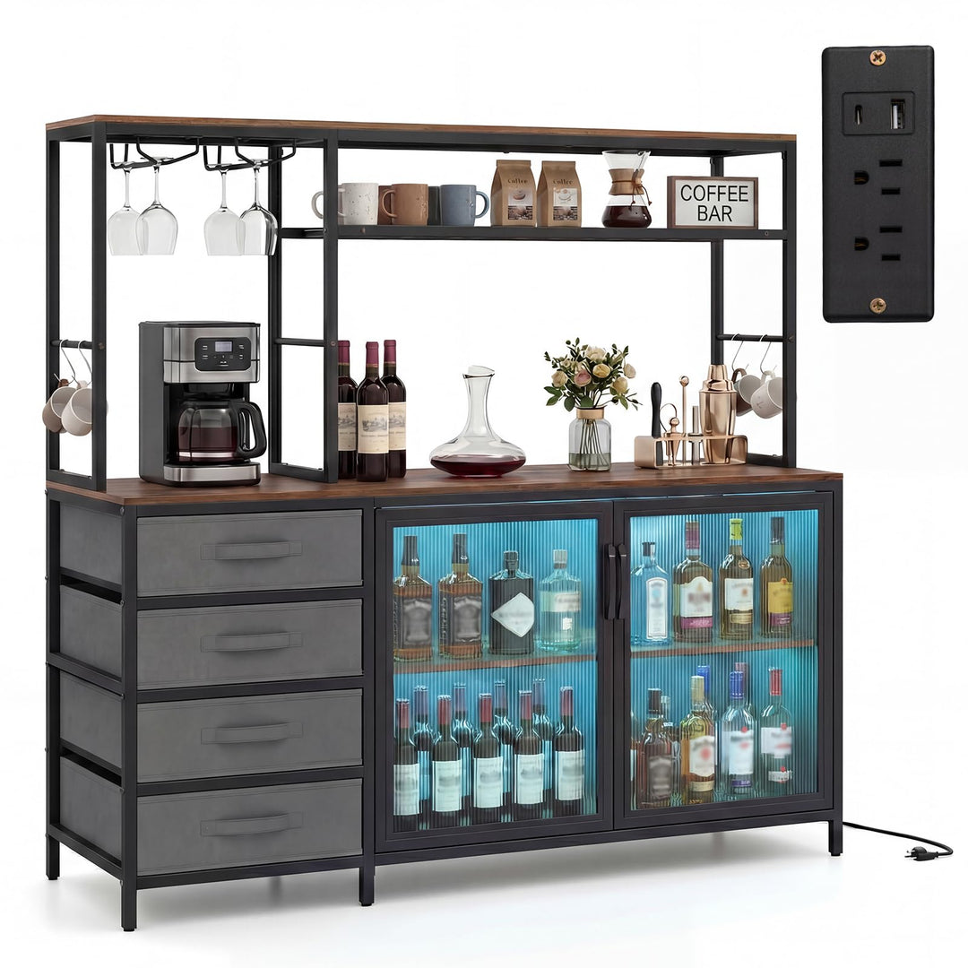 Giantex Tall Wine Bar Cabinet with LED Lights for Kitchen