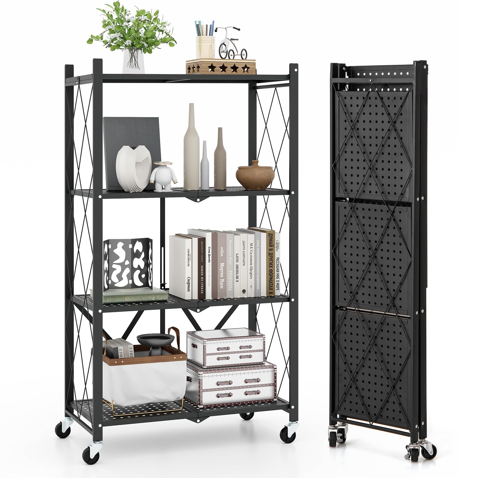 Giantex 4-Tier Foldable Storage Shelf, Collapsible Shelving Unit Displ ...