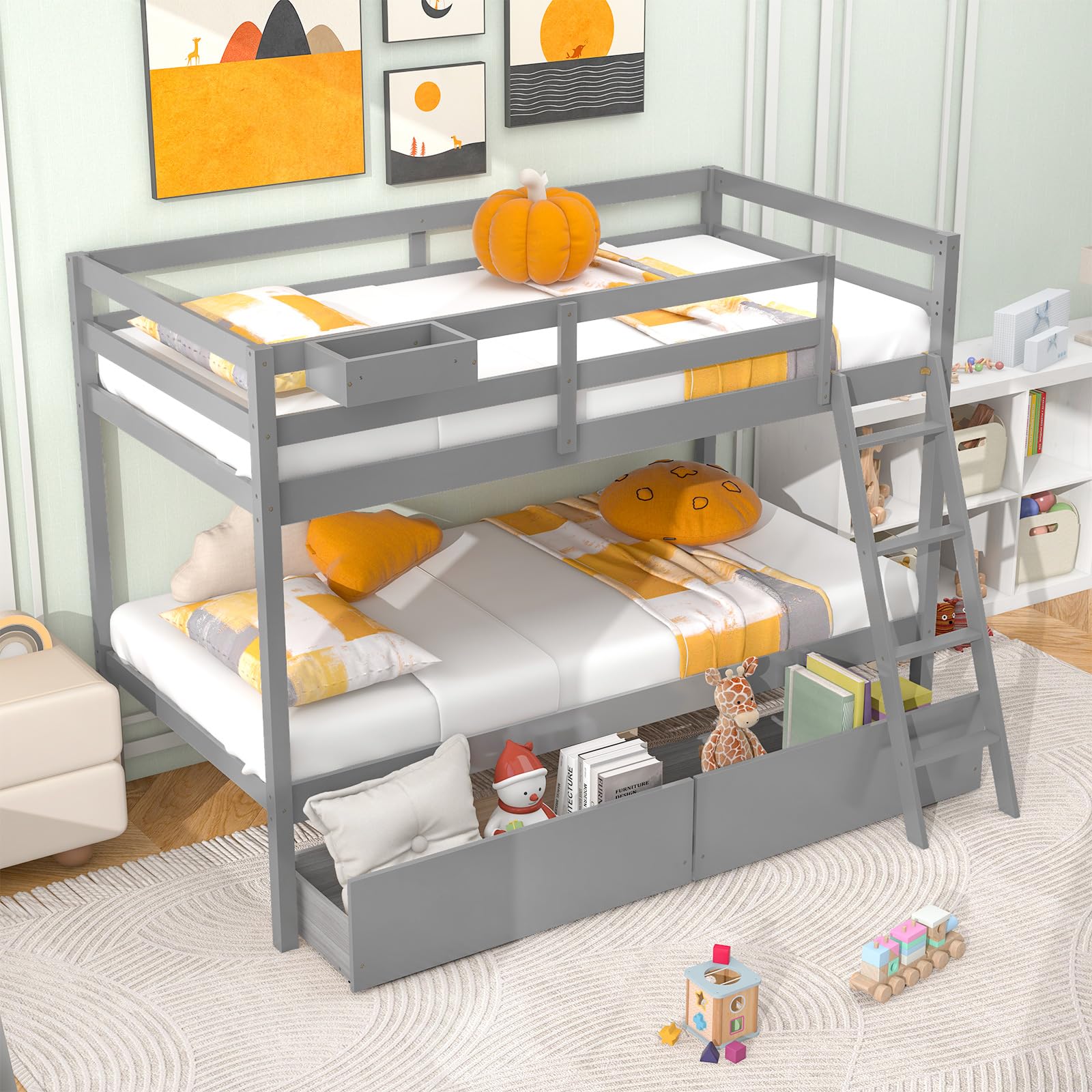 Giantex Bunk Bed Twin Over Twin with 2 Storage Drawers