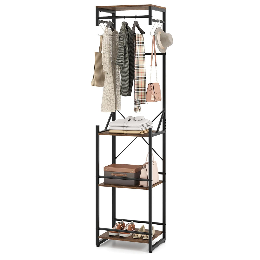 Giantex Freestanding Coat Rack with 4 Storage Shelves and 6 Hooks