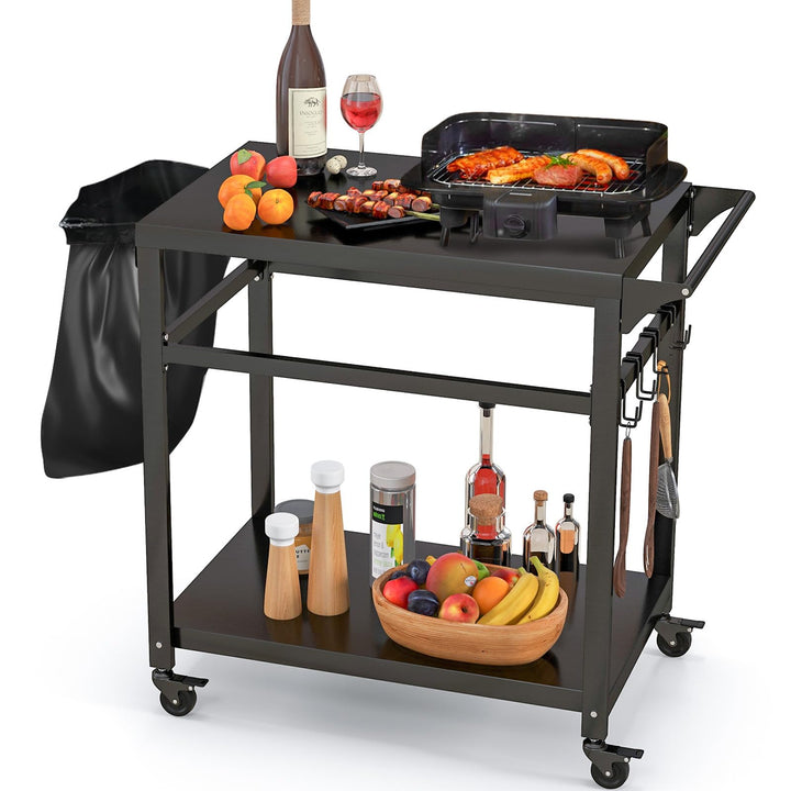 Giantex Outdoor Grill Cart - Pizza Oven Stand Table with Lockable Wheels