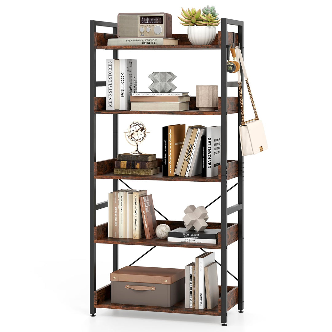 Giantex 5 Tier Bookshelf with 4 Hooks for Living Room