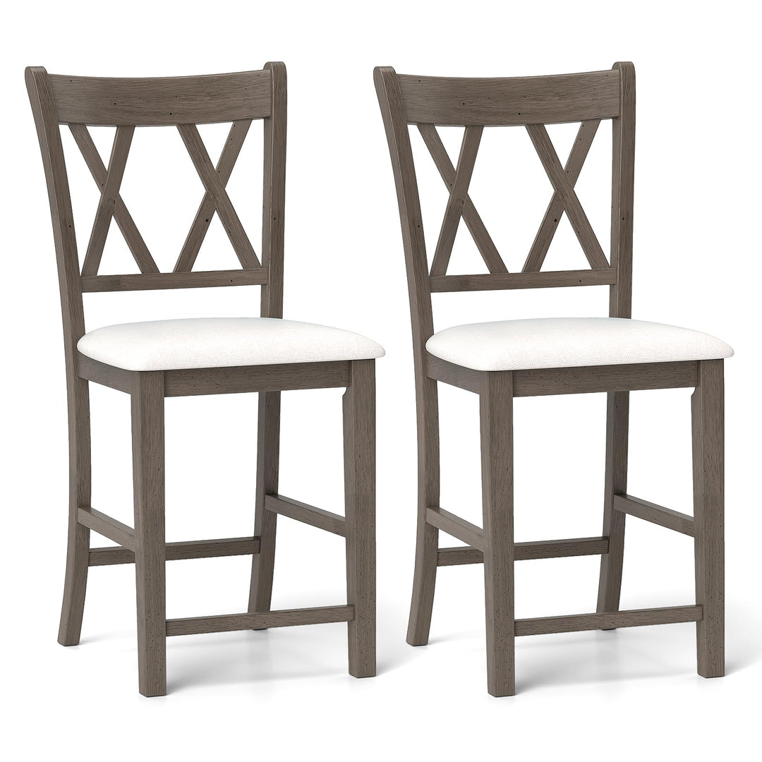 Giantex Wood Bar Stools Set of 2/4, 24" Counter Height Bar Stools w/Cross Back & Linen Fabric Upholstered Seat