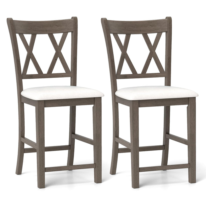 Giantex Wood Bar Stools Set of 2/4, 24" Counter Height Bar Stools w/Cross Back & Linen Fabric Upholstered Seat
