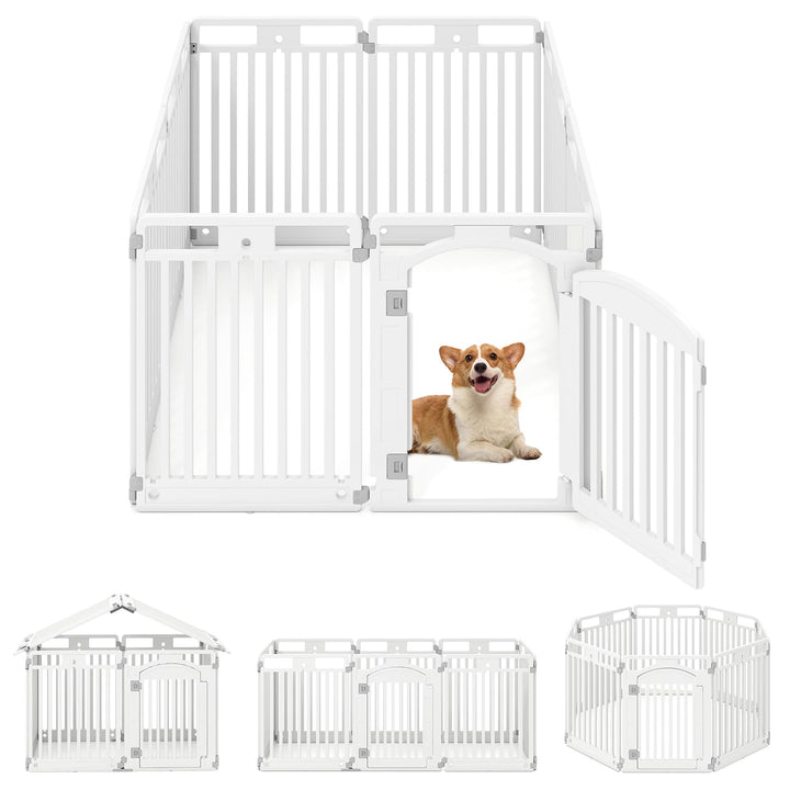 Giantex 8/16 Panel Dog Playpen 32'' Tall Plastic Pet Fence with Lockable Door