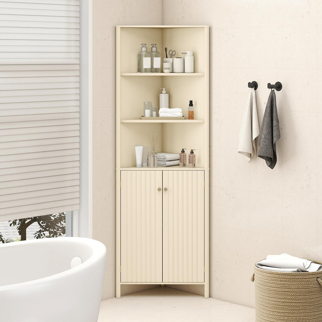 Giantex 68" Tall Bathroom Cabinet with Adjustable Shelves and 2 Fluted Doors