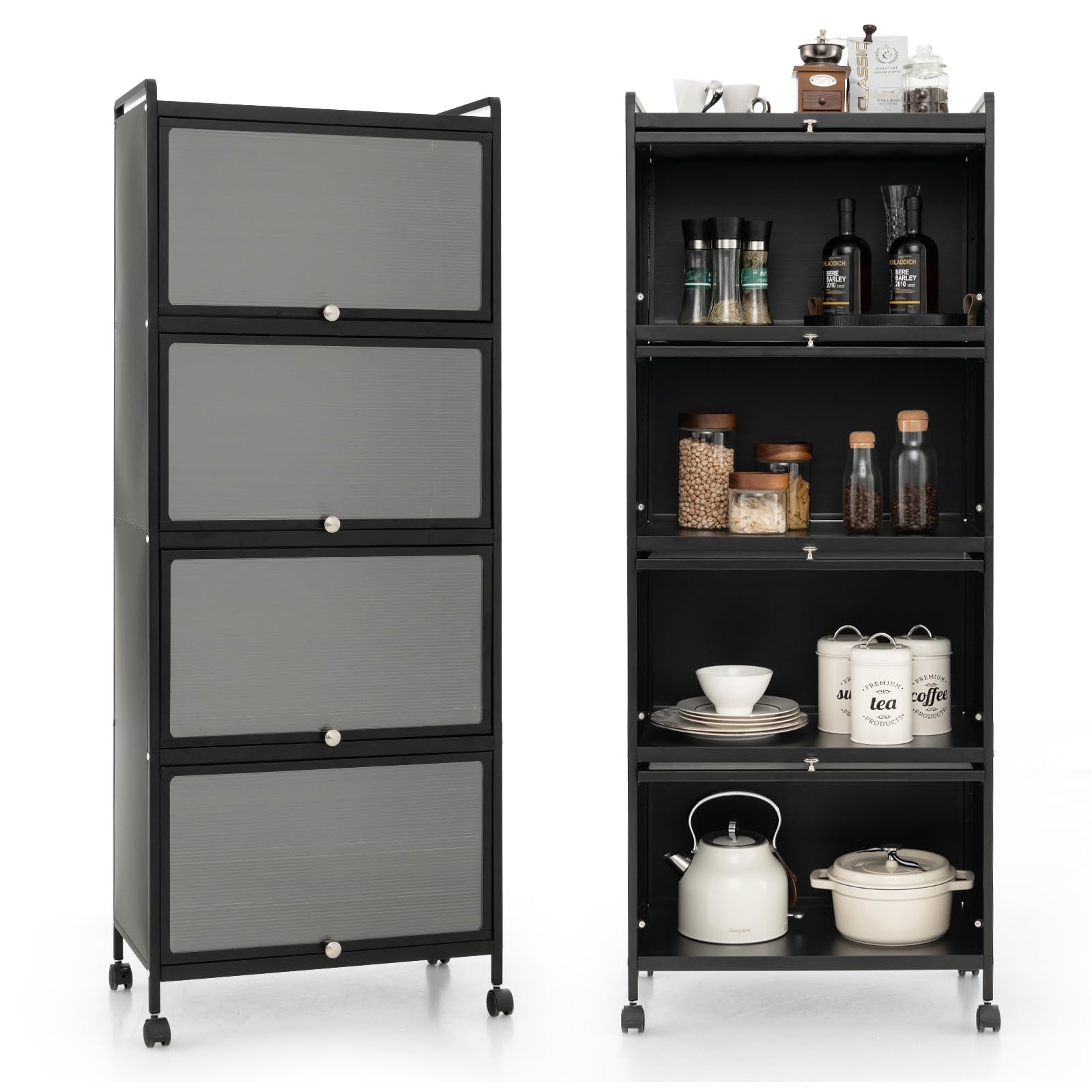 Giantex 5-Tier Kitchen Storage Cabinet, Mobile Microwave Stand with Flip-up PC Doors