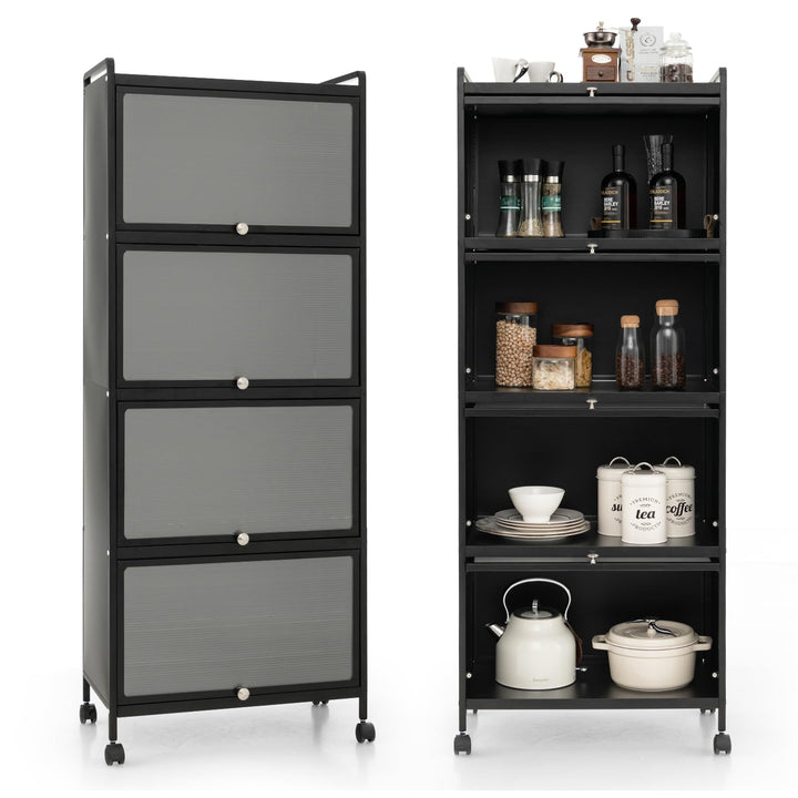 Giantex 5-Tier Kitchen Storage Cabinet, Mobile Microwave Stand with Flip-up PC Doors