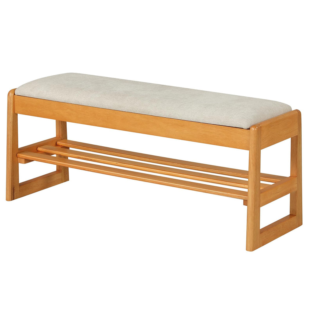 Giantex Rubberwood  Shoe Rack Bench with Linen Seat Cushion