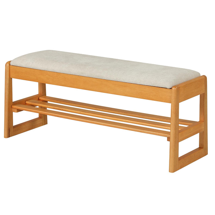 Giantex Rubberwood  Shoe Rack Bench with Linen Seat Cushion