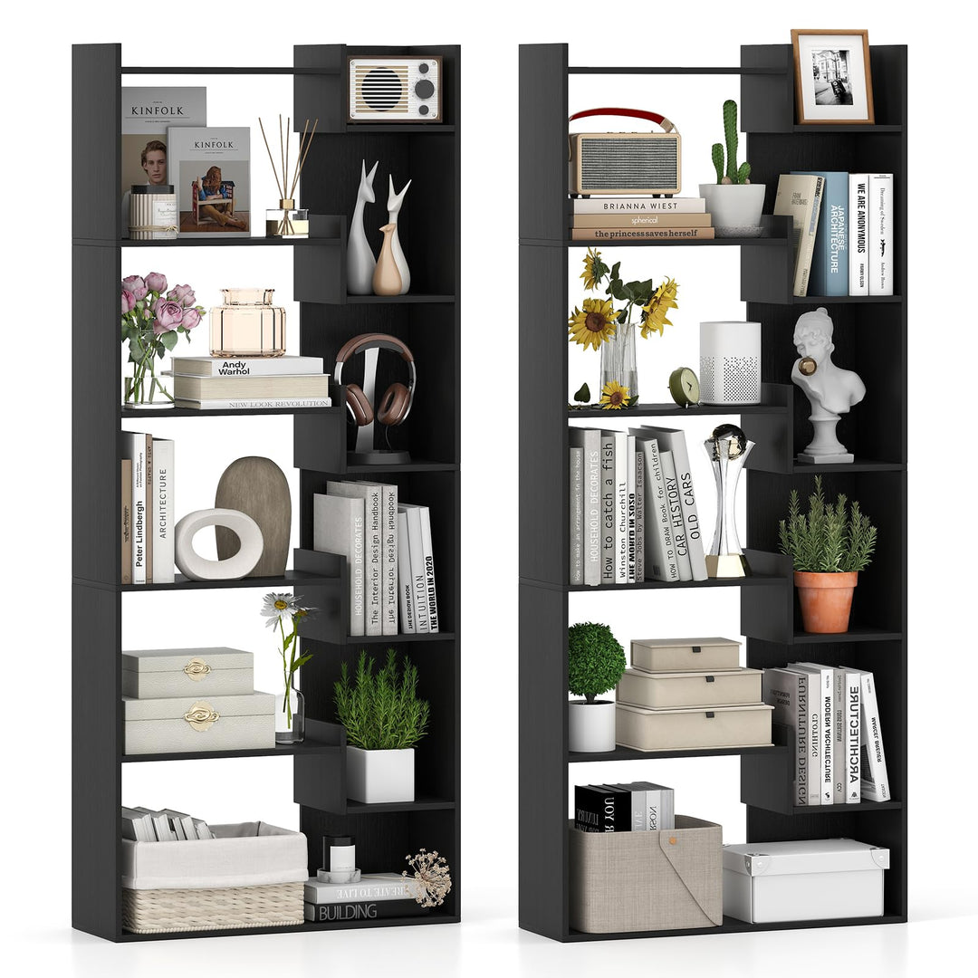 Giantex 6-Tier Bookshelf Wooden Bookcase with Staggered Shelves