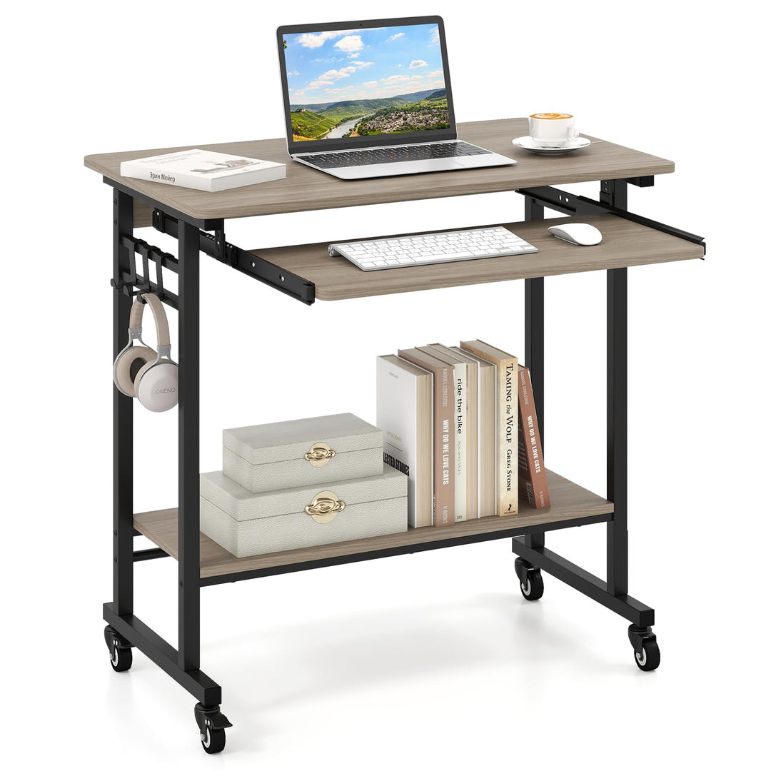 Giantex Rolling Laptop Table with Pull-out Keyboard Tray and Hooks