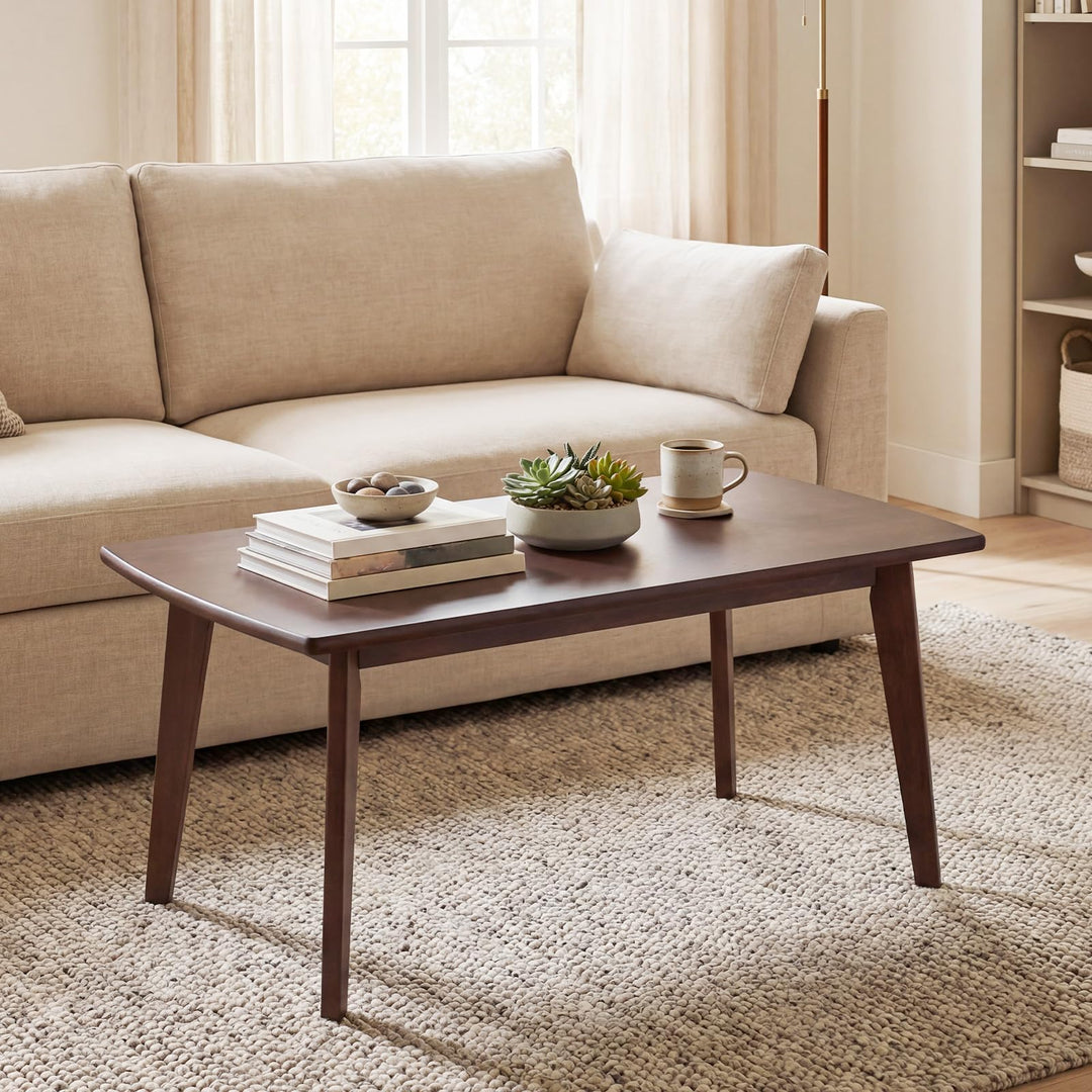 Giantex 34.5" Solid Wood Coffee Table with Tapered Legs