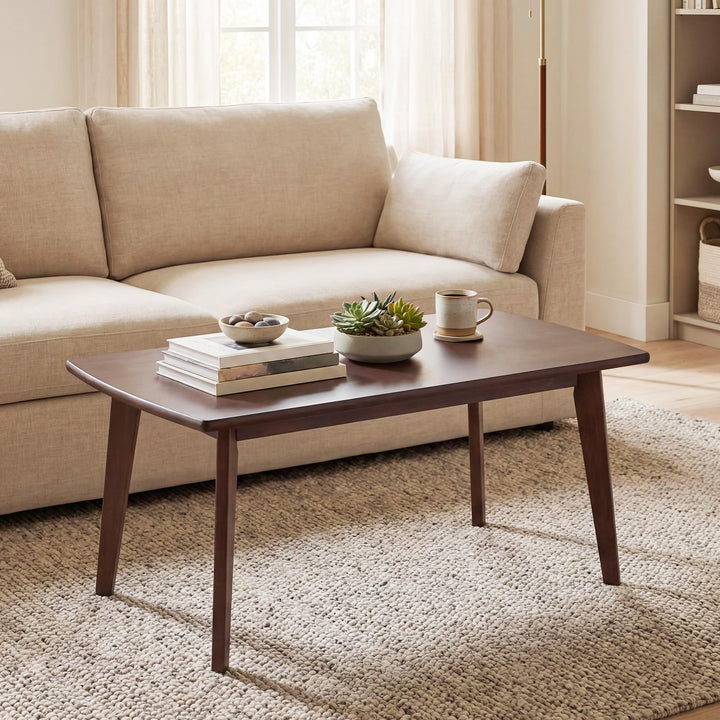 Giantex 34.5" Solid Wood Coffee Table with Tapered Legs
