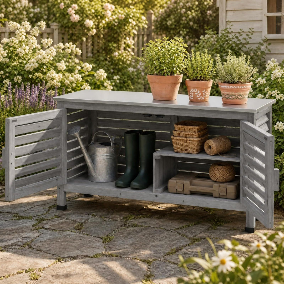 Giantex 2-Door Fir Wood Outdoor Cabinet with Stainless Steel Countertop